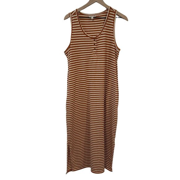 Toad&Co Dresses & Skirts - Toad & Co Piru Orange Cream Striped Henley Midi Tank Dress Size XL Pockets